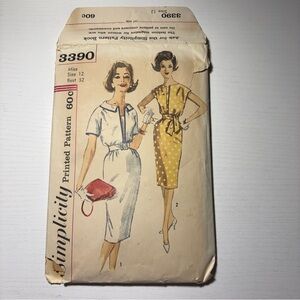 Vintage 1960s Simplicity 3390 Sheath Dress Pattern Sz 12